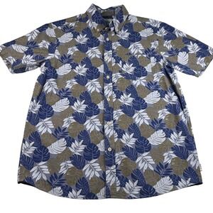 ROWM Mens Medium Button Up Shirt Leaf Print Short Sleeve Casual Tropical‎